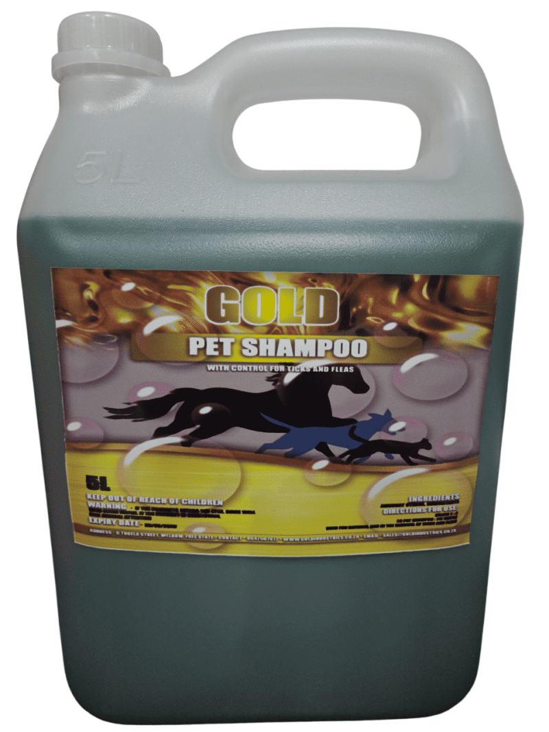 Clear Bottle with a pouring handle of Liquid Pet Shampoo