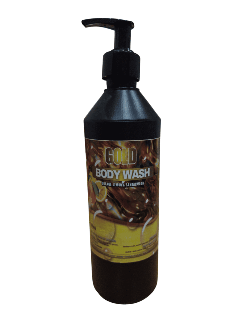 Black Bottle with a Hand Pump of Liquid Body Wash Soap